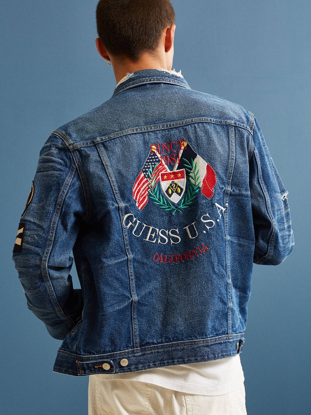 Guess Trucker Dillon Heritage 90s Americana Embroidered Biker Denim Jacket L